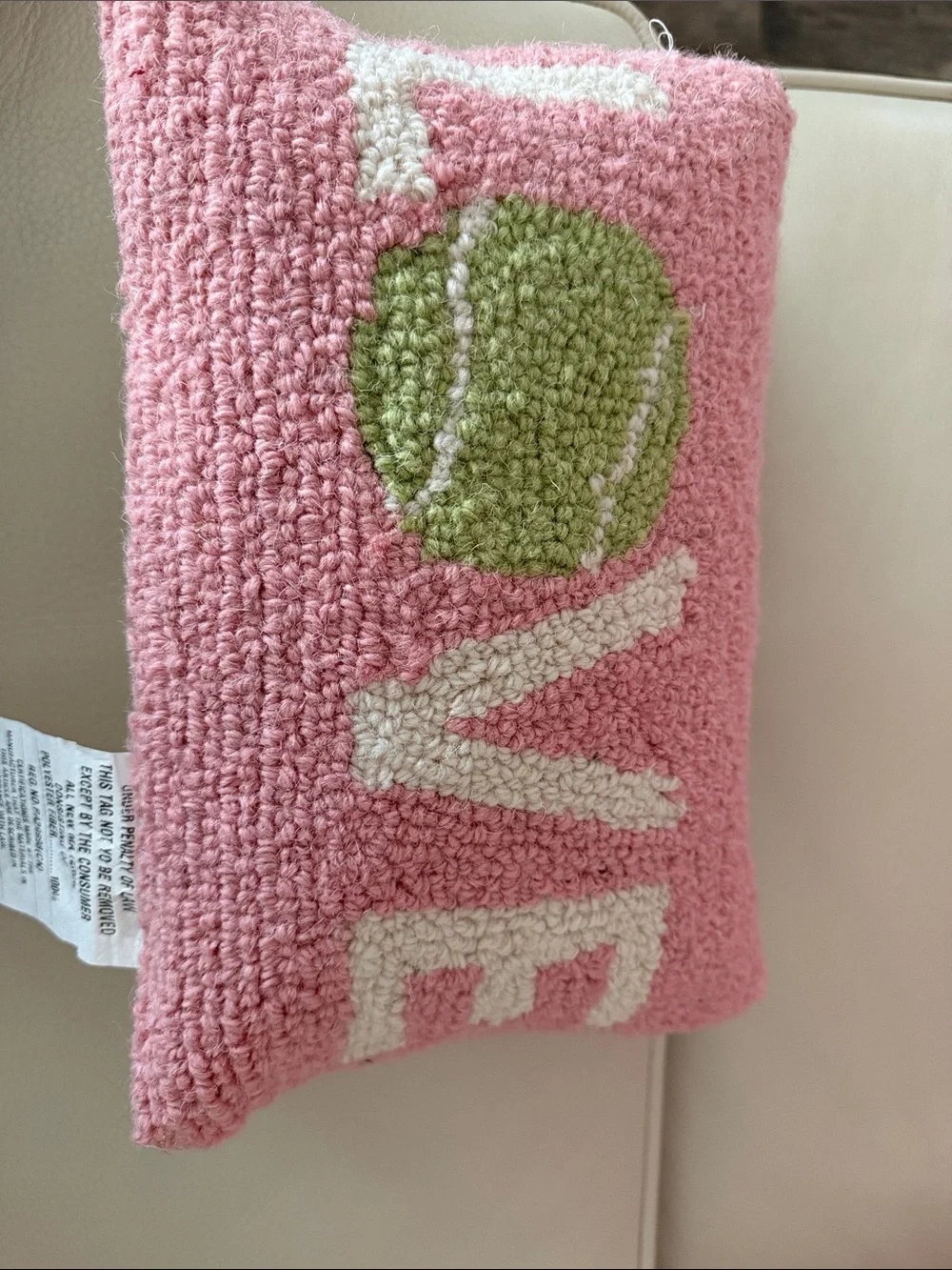 Pink Hooked Accent Pillow with Green Tennis Motif